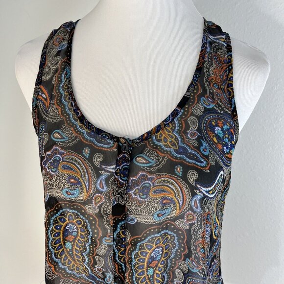 Ambiance Womans Top M Flowy Boho Racerback Tank Top Sleeveless Sheer - Picture 3 of 11